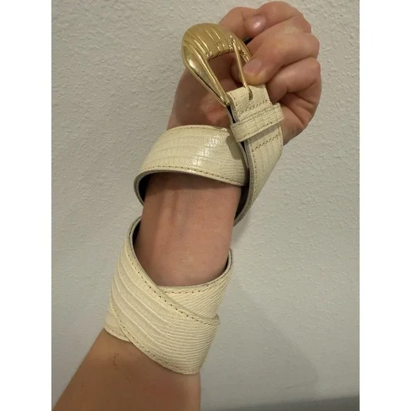 Vintage Jos A Bank Men's Croc Embossed Ivory Leather Dress Belt Medium - Picture 6 of 9